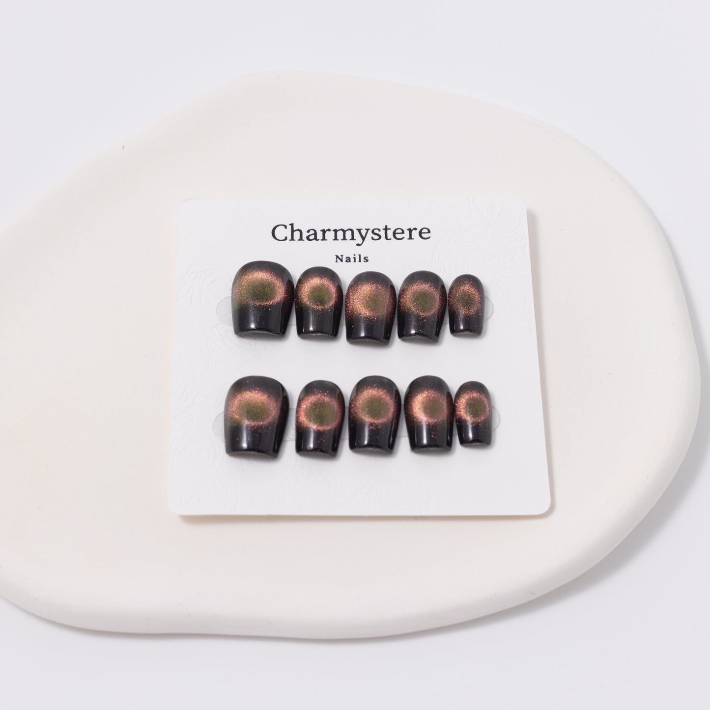 Charmystere Official classic dark olive cat eyes lights design Handmade Press-On Nails Gift Set with Nail Beauty Tools Bag