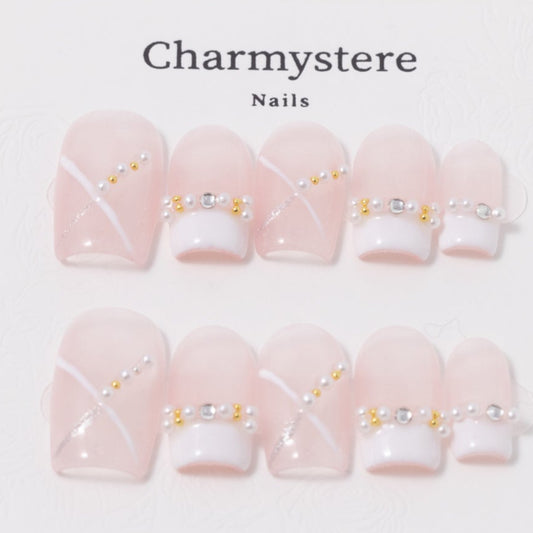 White French Tip Pearl Press-On Nails