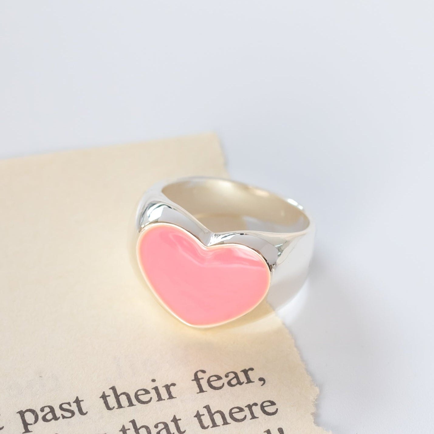 Charmystere Pink Heart Silver Romantic Love Ring