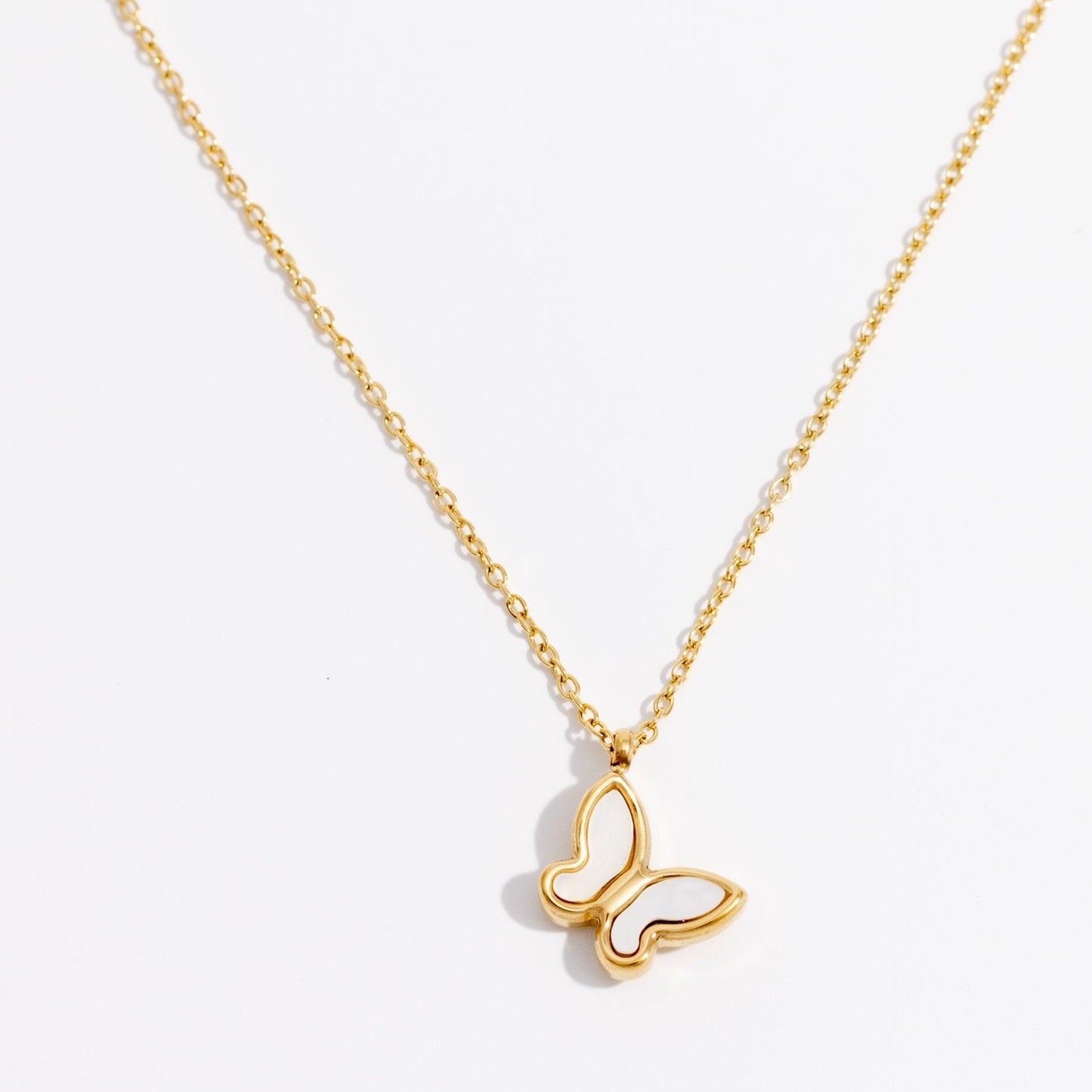 Charmystere White Mother of Pearl Butterfly Pendant Necklace – Gold Plated