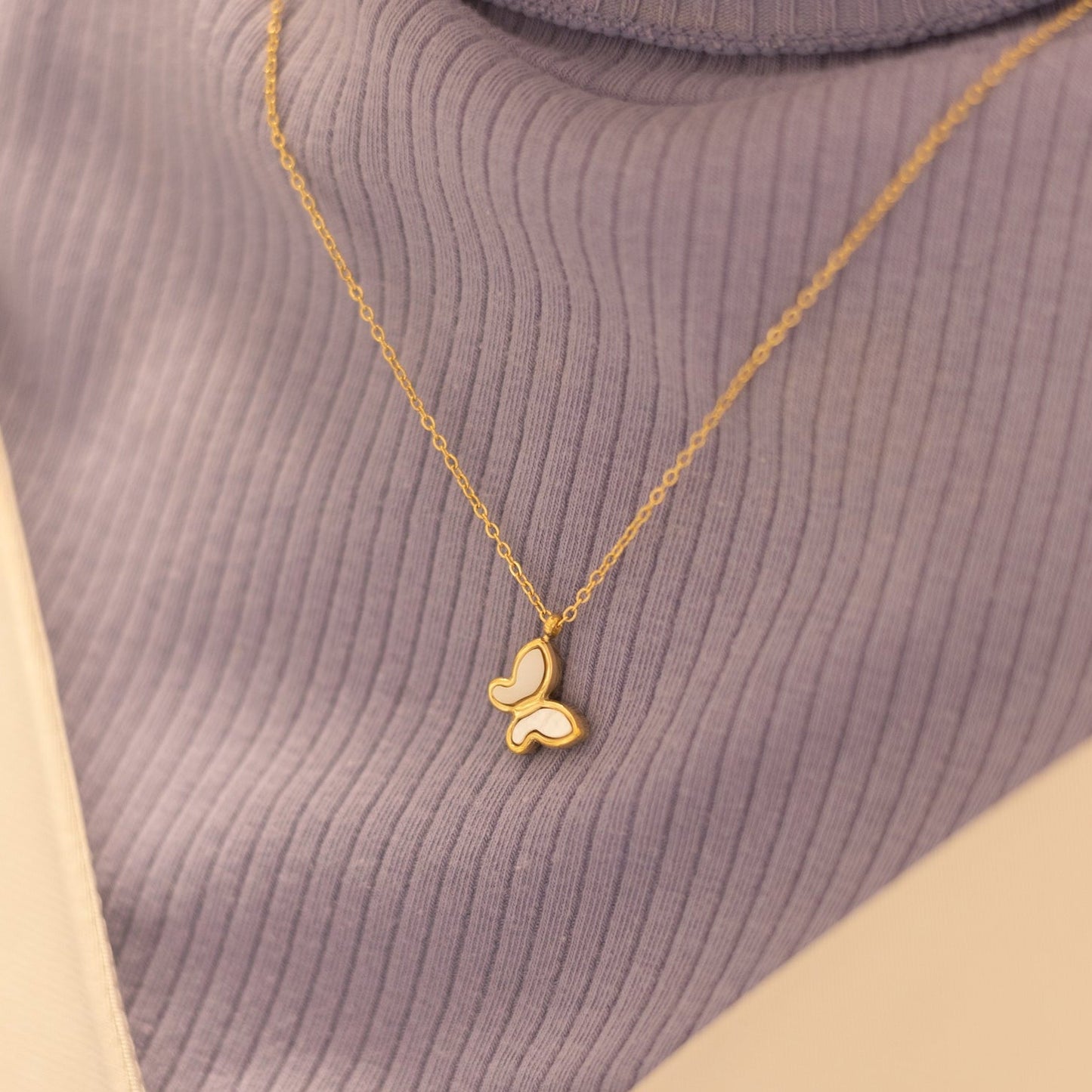 Charmystere White Mother of Pearl Butterfly Pendant Necklace – Gold Plated