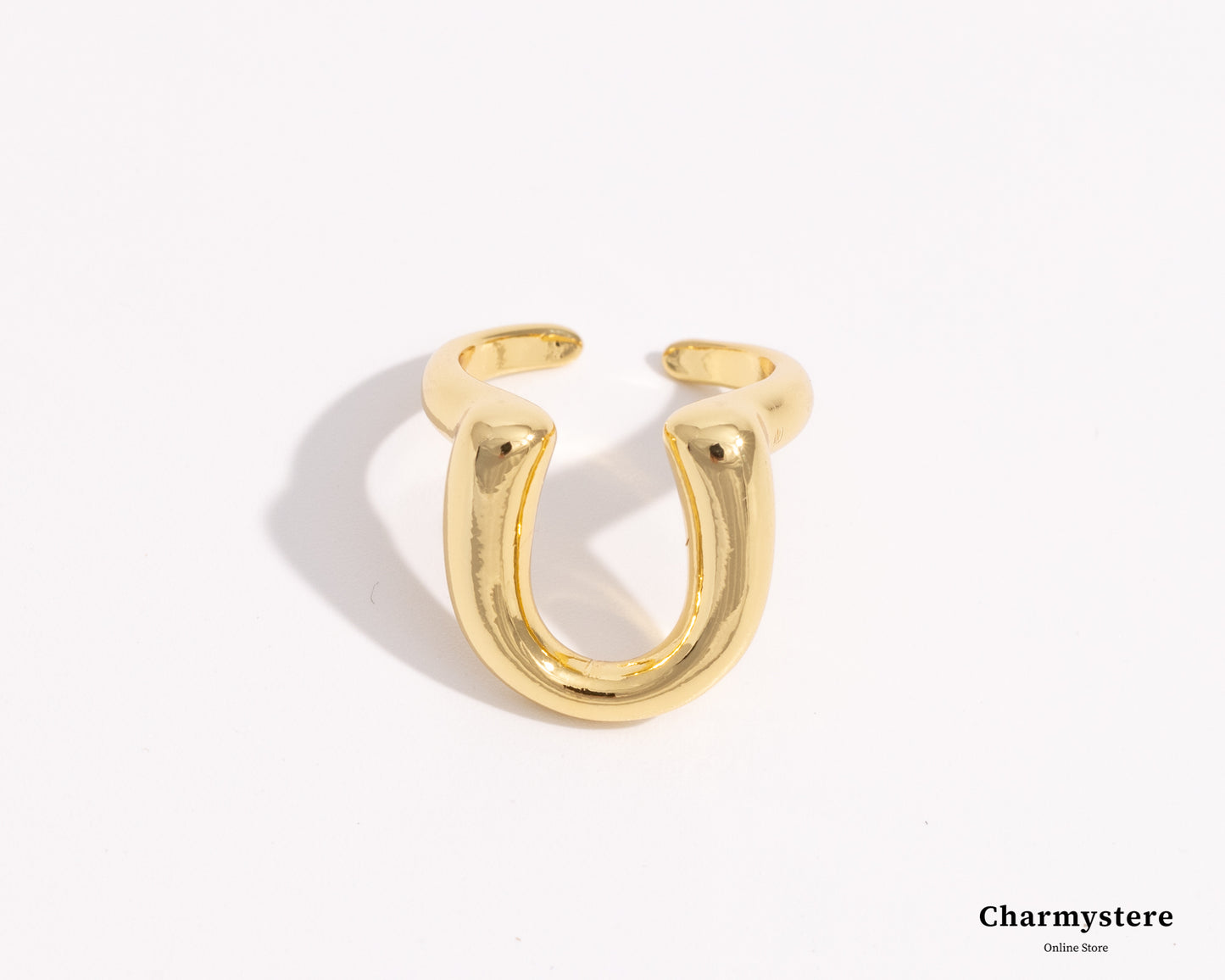 Charmystere U-Shaped Letter Ring – Stylish Adjustable Band Alphabet Ring