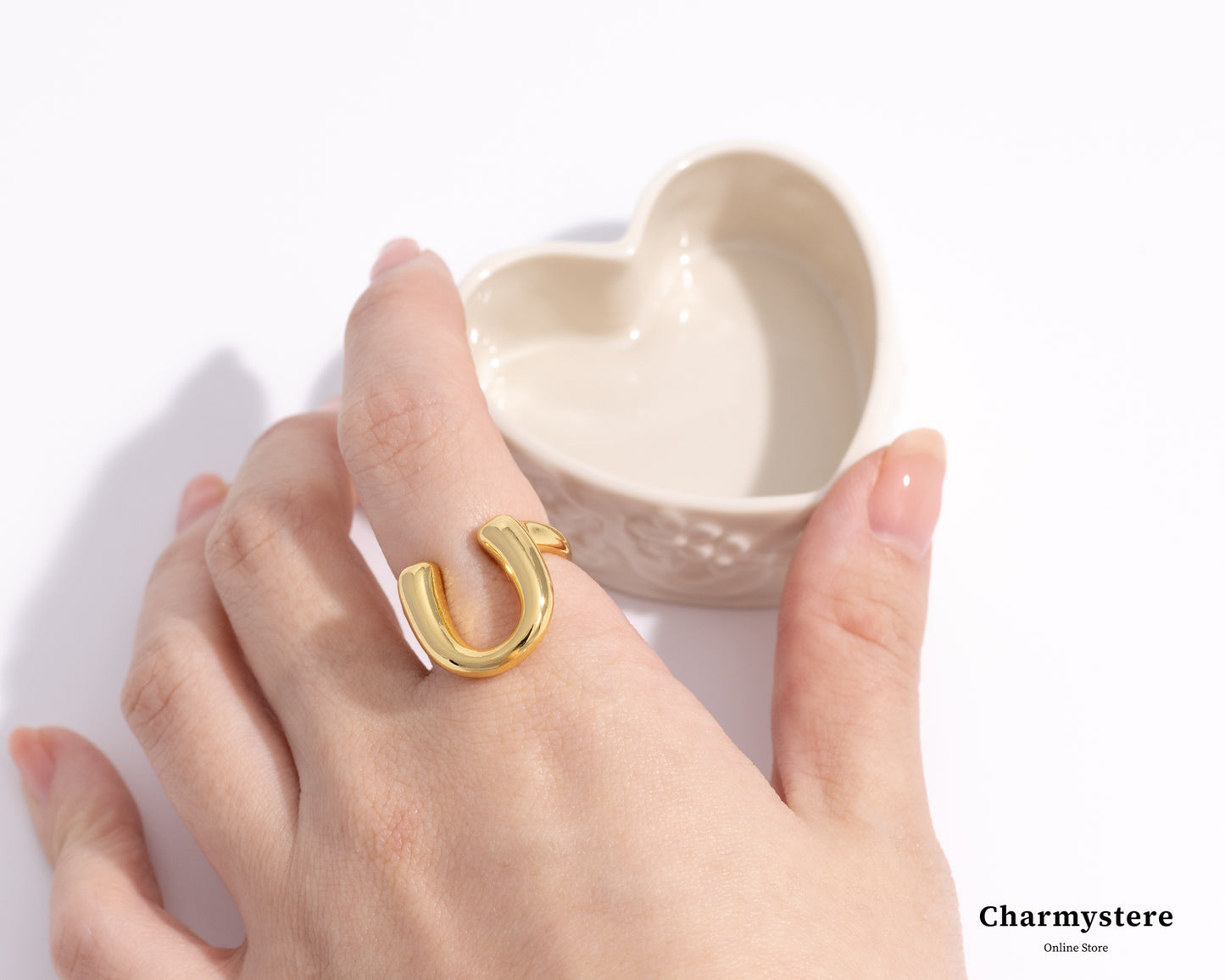 Charmystere U-Shaped Letter Ring – Stylish Adjustable Band Alphabet Ring