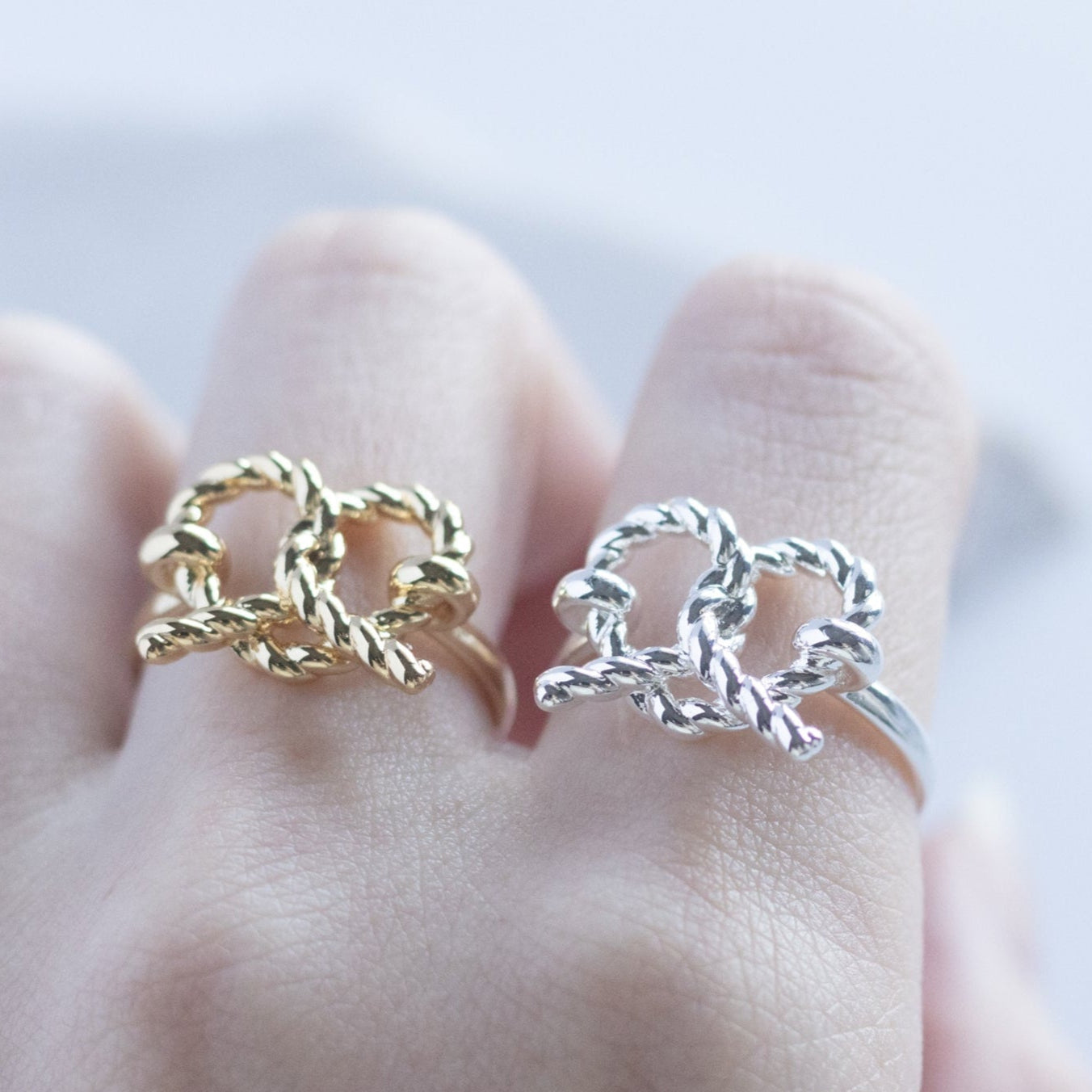 Charmystere Twisted Knot,Gold & Silver Knot Adjustable Open Ring