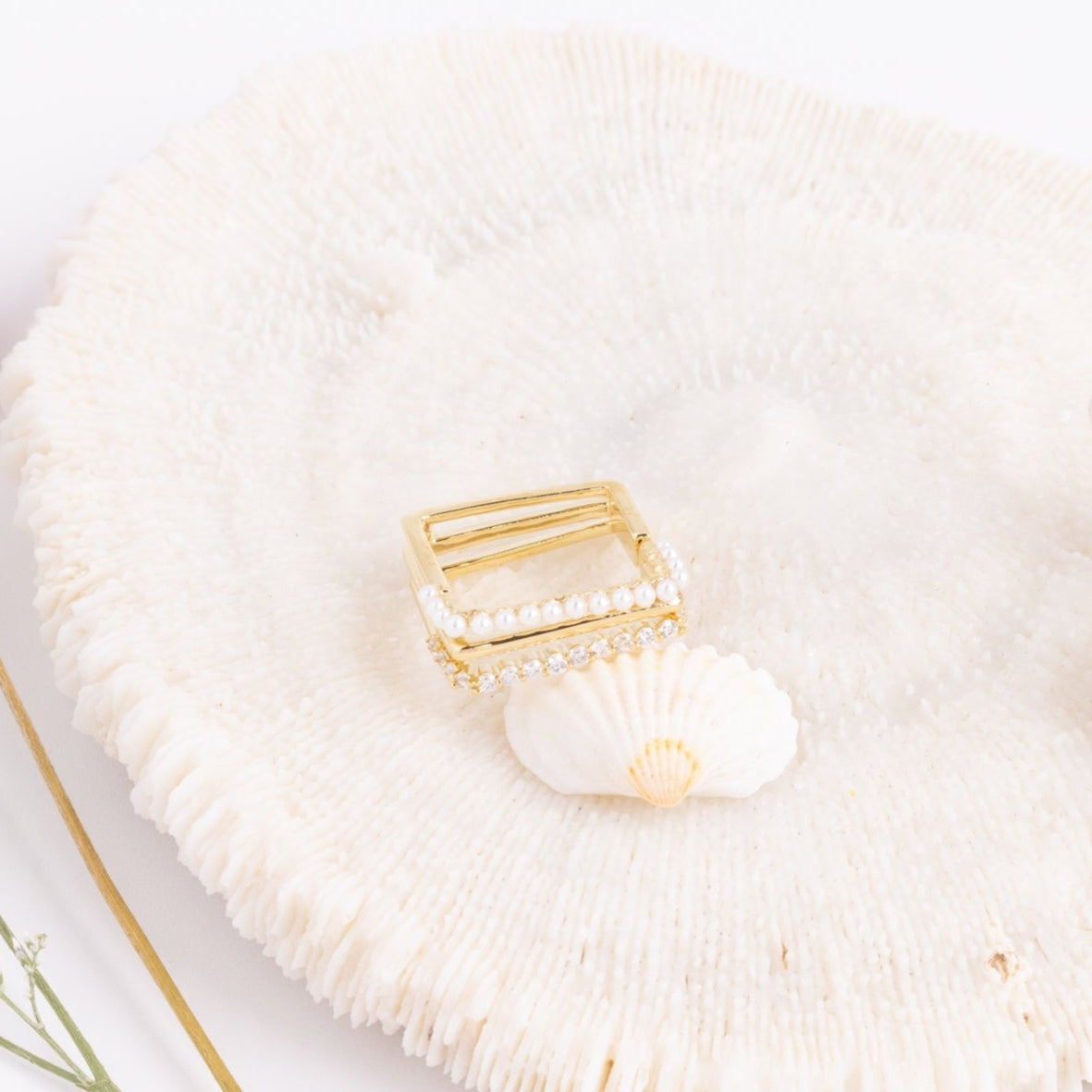 Charmystere Gold Square Pearl Open Ring