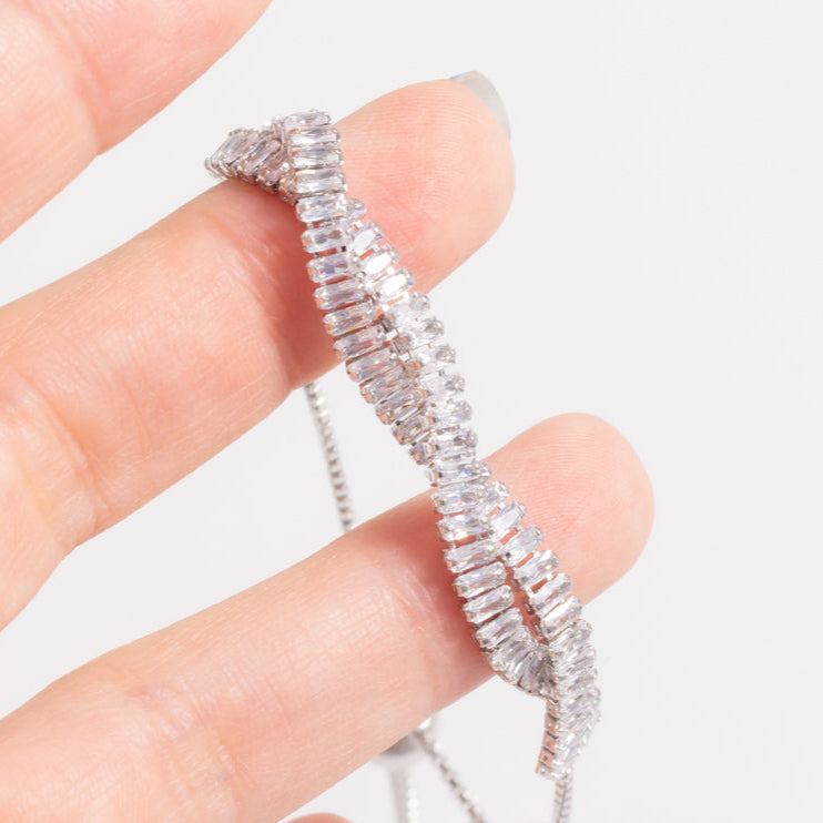 Charmystere Silver Square Rhinestone Chain Bracelet
