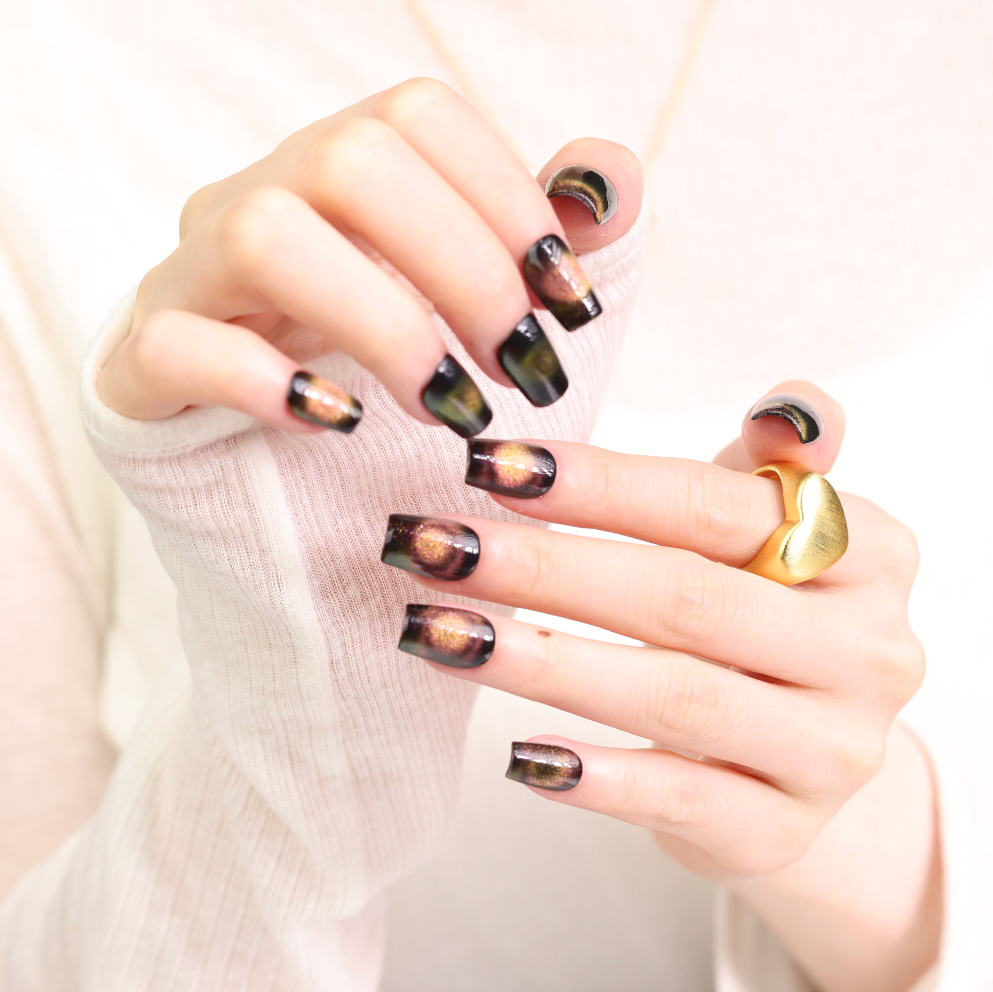 Charmystere Official classic dark olive cat eyes lights design Handmade Press-On Nails Gift Set with Nail Beauty Tools Bag