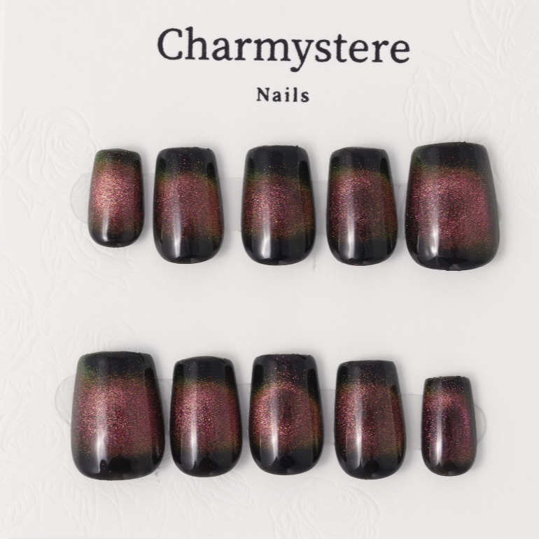 Charmystere Official classic dark olive cat eyes lights design Handmade Press-On Nails Gift Set with Nail Beauty Tools Bag