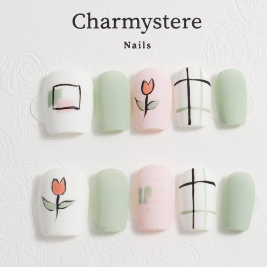 Charmystere Spring Green– Elegant Press-On Nails set