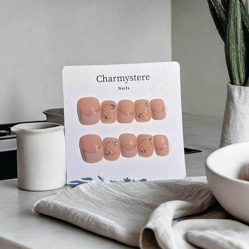 Charmystere Official Pink Diamond Handmade Press-On Nails Gift Set with Nail Beauty Tools Bag