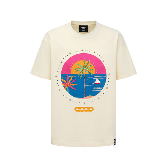 GOODBRAND 25SS Coconut Tree Rhinestone Script Slogan Tee