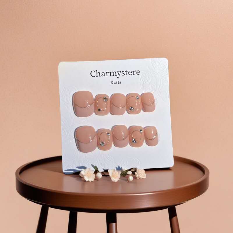 Charmystere Official Pink Diamond Handmade Press-On Nails Gift Set with Nail Beauty Tools Bag