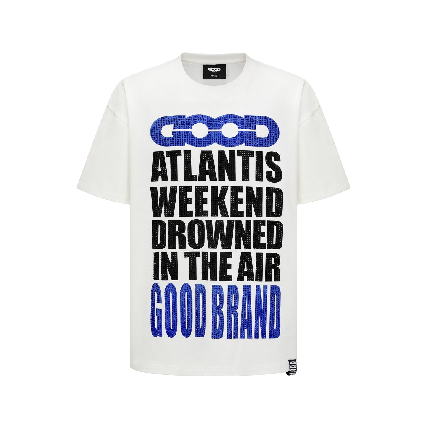 GOODBRAND 25SS Atlantis All-Over Slogan Tee with Colorful Rhinestones