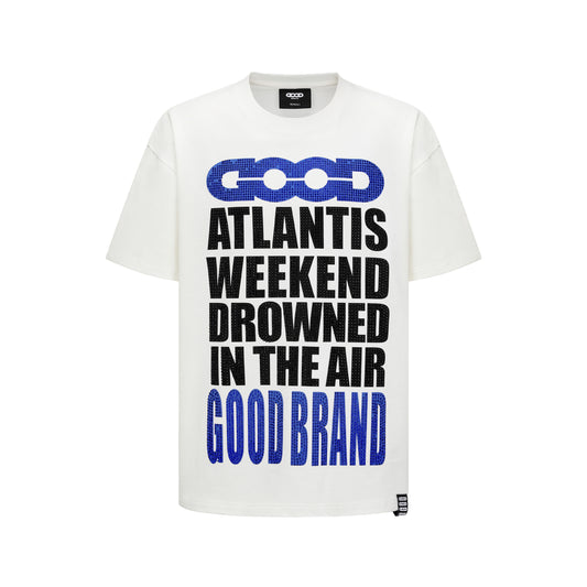 GOODBRAND 25SS Atlantis All-Over Slogan Tee with Colorful Rhinestones