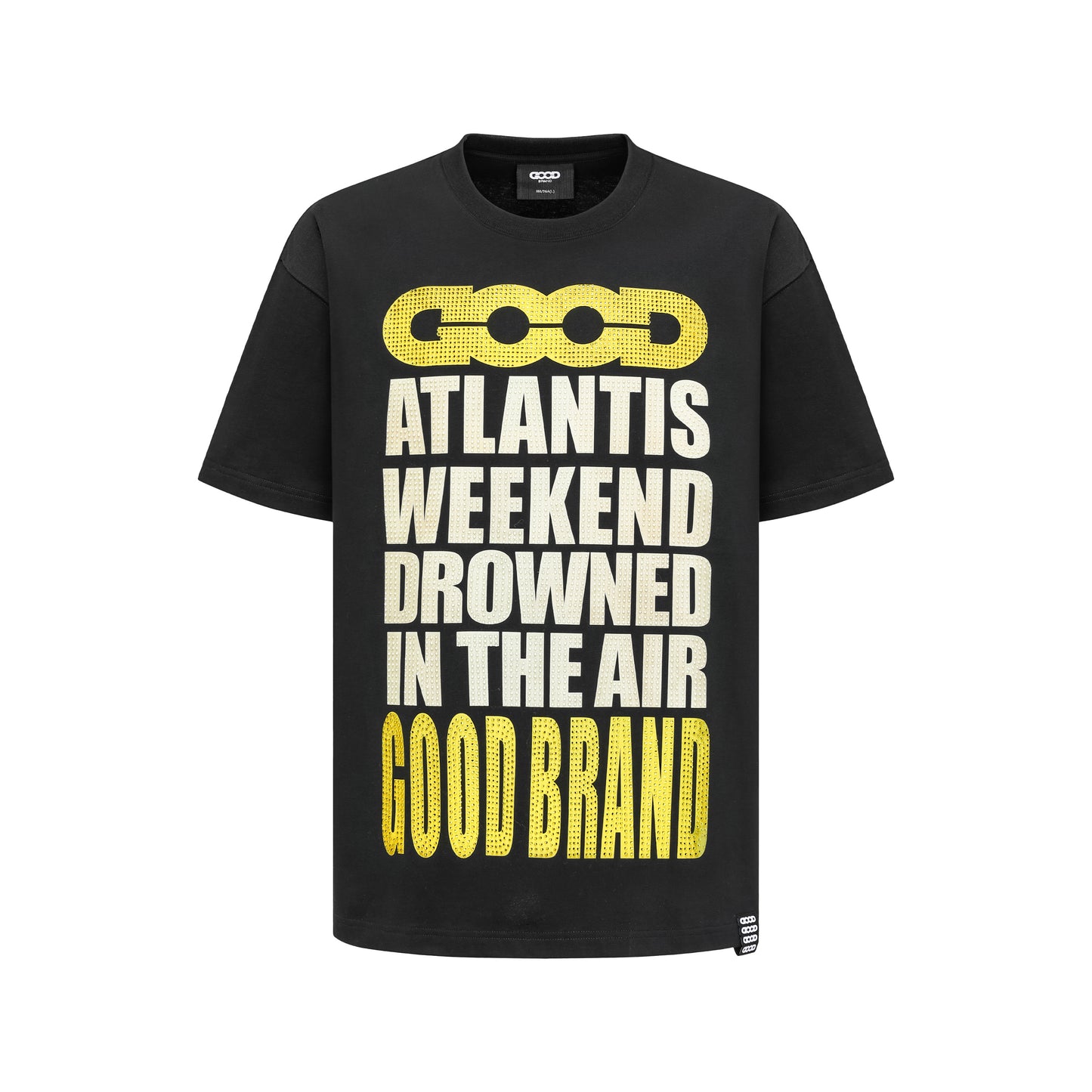 GOODBRAND 25SS Atlantis All-Over Slogan Tee with Colorful Rhinestones