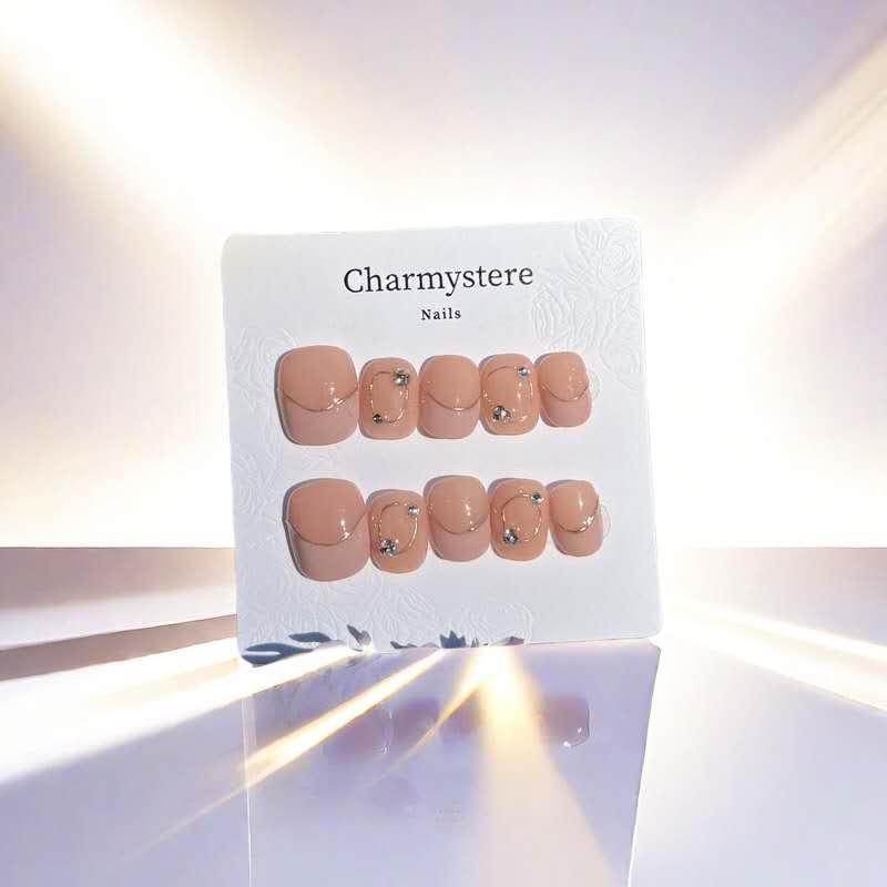 Charmystere Official Pink Diamond Handmade Press-On Nails Gift Set with Nail Beauty Tools Bag