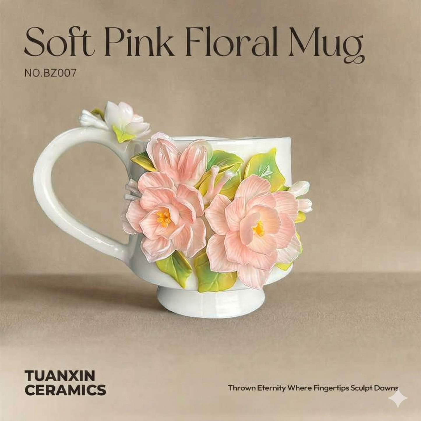 Artisan Sculpted Flower Cup ( Pure Handmade Porcelain )