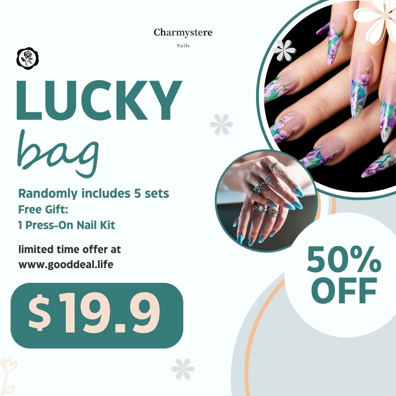 2025 Press-On Nail Lucky Bag - Random Selection with 5 Sets & Free Press-On Nail Kit Gift