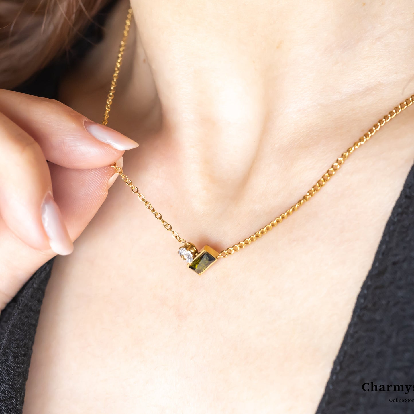 Charmystere Square Zirconia Pendant Necklace – Gold, Silver & Rose Gold