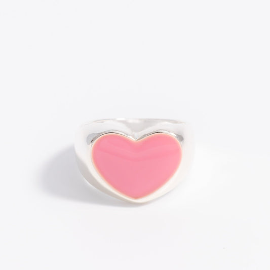 Charmystere Pink Heart Silver Romantic Love Ring