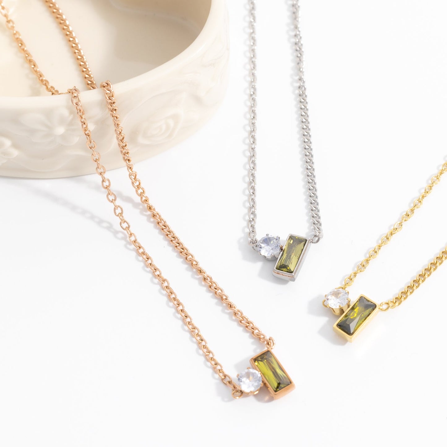Charmystere Square Zirconia Pendant Necklace – Gold, Silver & Rose Gold