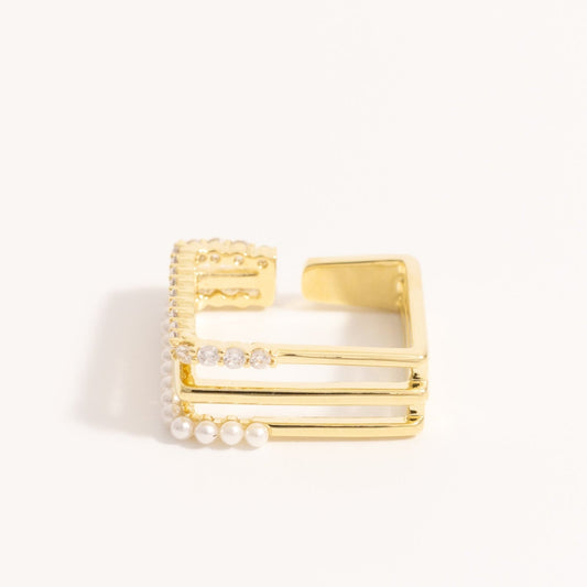 Charmystere Gold Square Pearl Open Ring