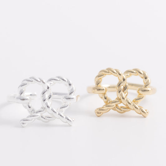 Charmystere Twisted Knot,Gold & Silver Knot Adjustable Open Ring