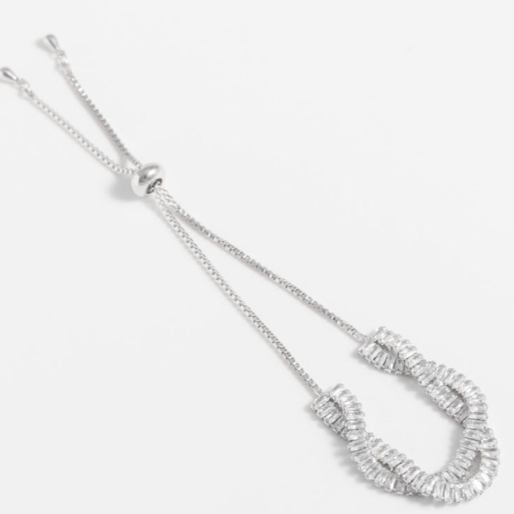 Charmystere Silver Square Rhinestone Chain Bracelet