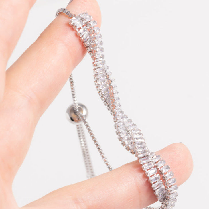 Charmystere Silver Square Rhinestone Chain Bracelet