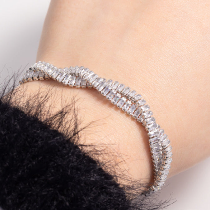 Charmystere Silver Square Rhinestone Chain Bracelet