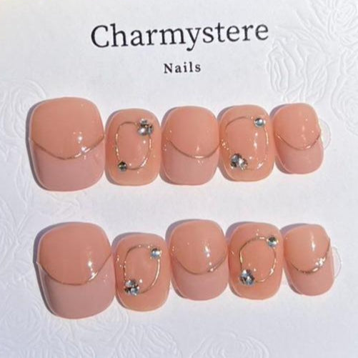 Charmystere Official Pink Diamond Handmade Press-On Nails Gift Set with Nail Beauty Tools Bag