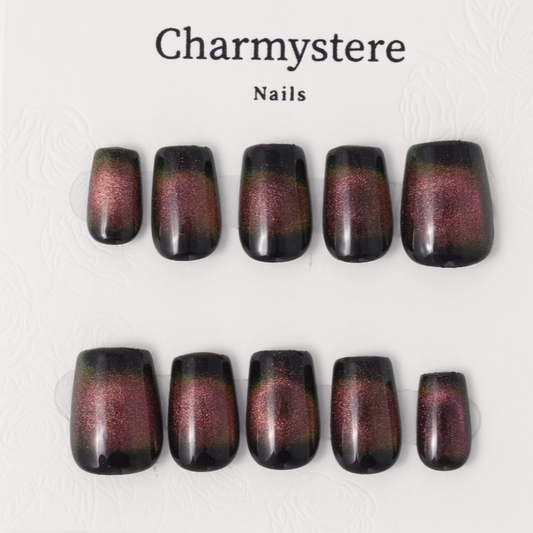 Charmystere Official classic dark olive cat eyes lights design Handmade Press-On Nails Gift Set with Nail Beauty Tools Bag