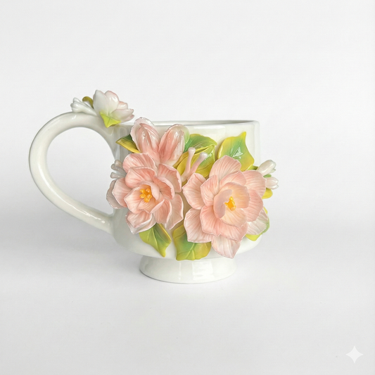 Artisan Sculpted Flower Cup ( Pure Handmade Porcelain )
