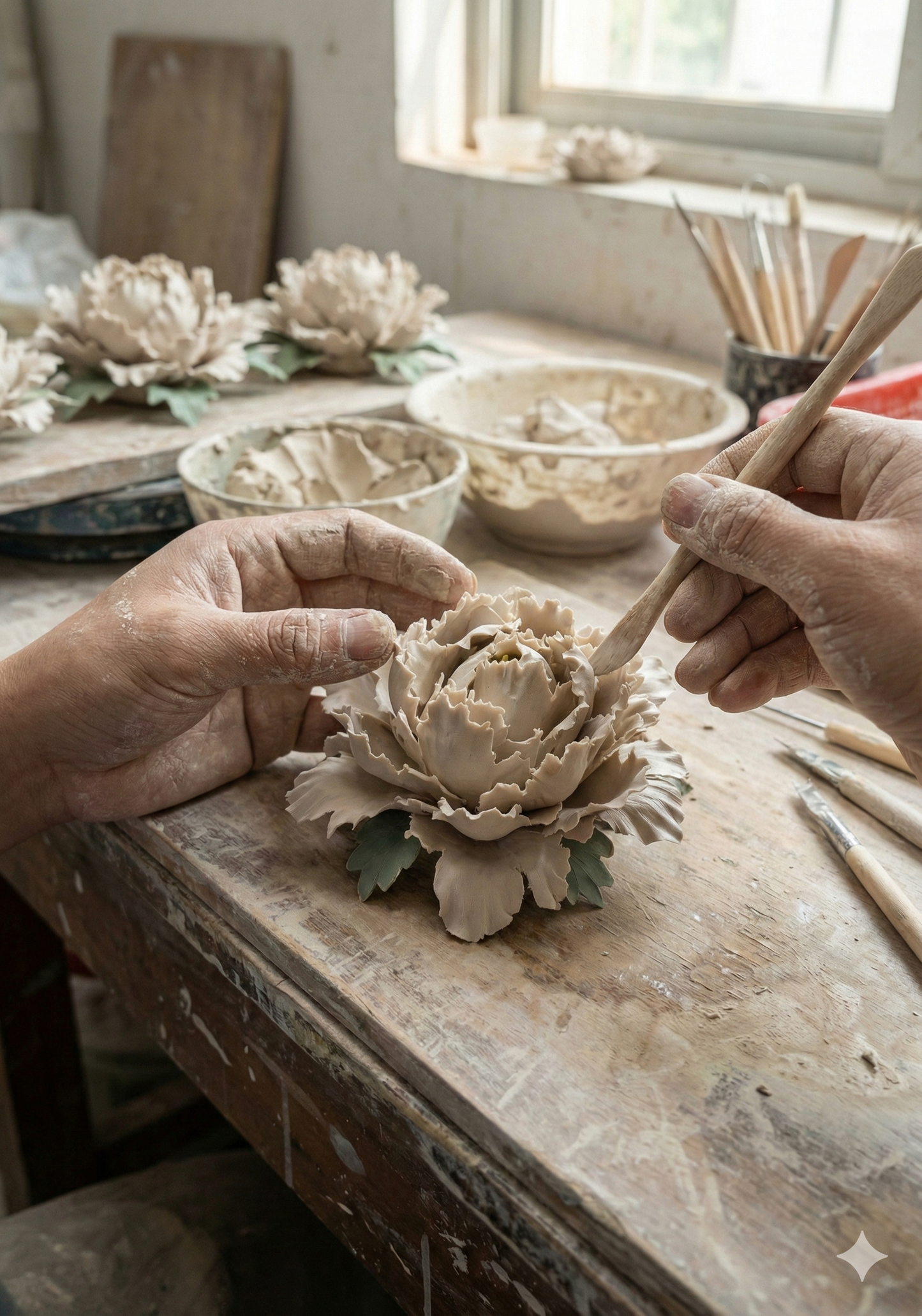 "Healing Life with Scent" - Hand-Sculpted Ceramic Flower Diffuser Set