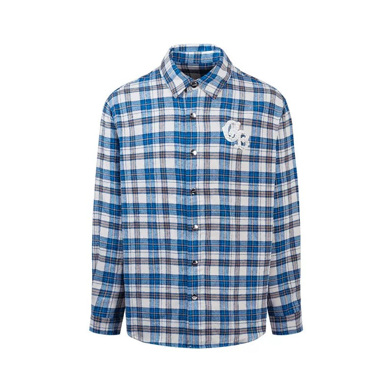 GOODBRAND | Pearl Embellished Plaid Long-Sleeve Shirt