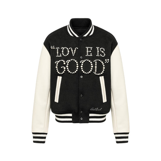 GOODBRAND 2024 | Love Is Good Classic Slogan Color-Block Luxe Bomber Jacket